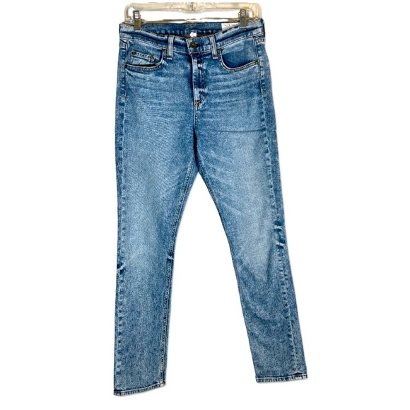 Rag & Bone 10 Inch High Rise Acid Wash Blue Slim Straight Jeans Womens 27 X 30 - Picture 1 of 14